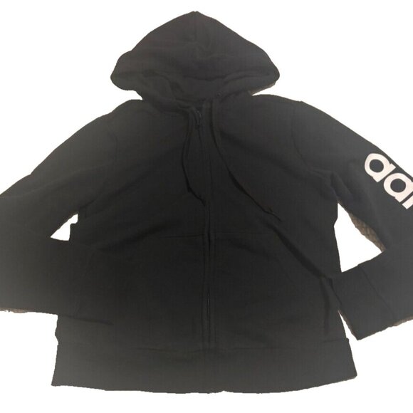 Adidas Women's Black Full Zip Hoodie Logo Sweatshirt Long Sleeve Size M - Picture 1 of 5